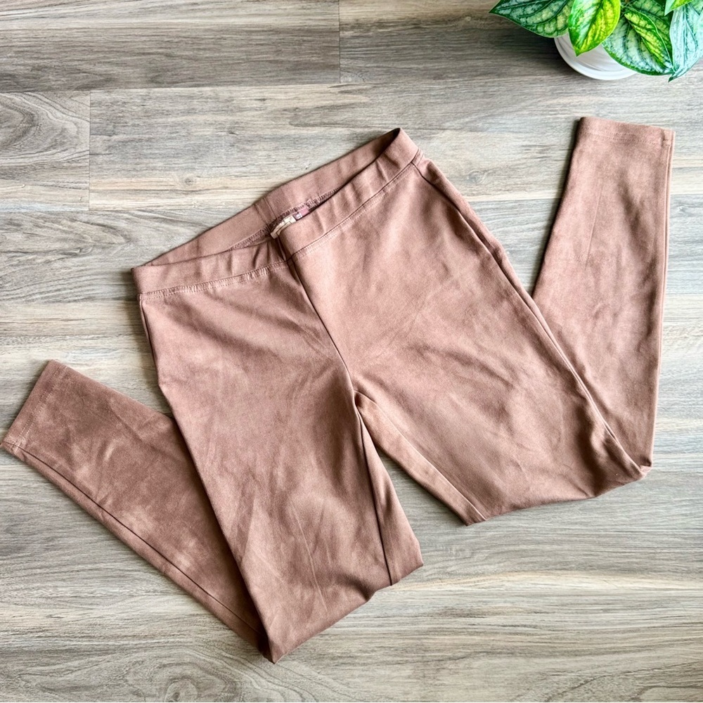 Marina Luna Faux Suede Stretch Chocolate Brown Pull On Leggings‎ – Size 6